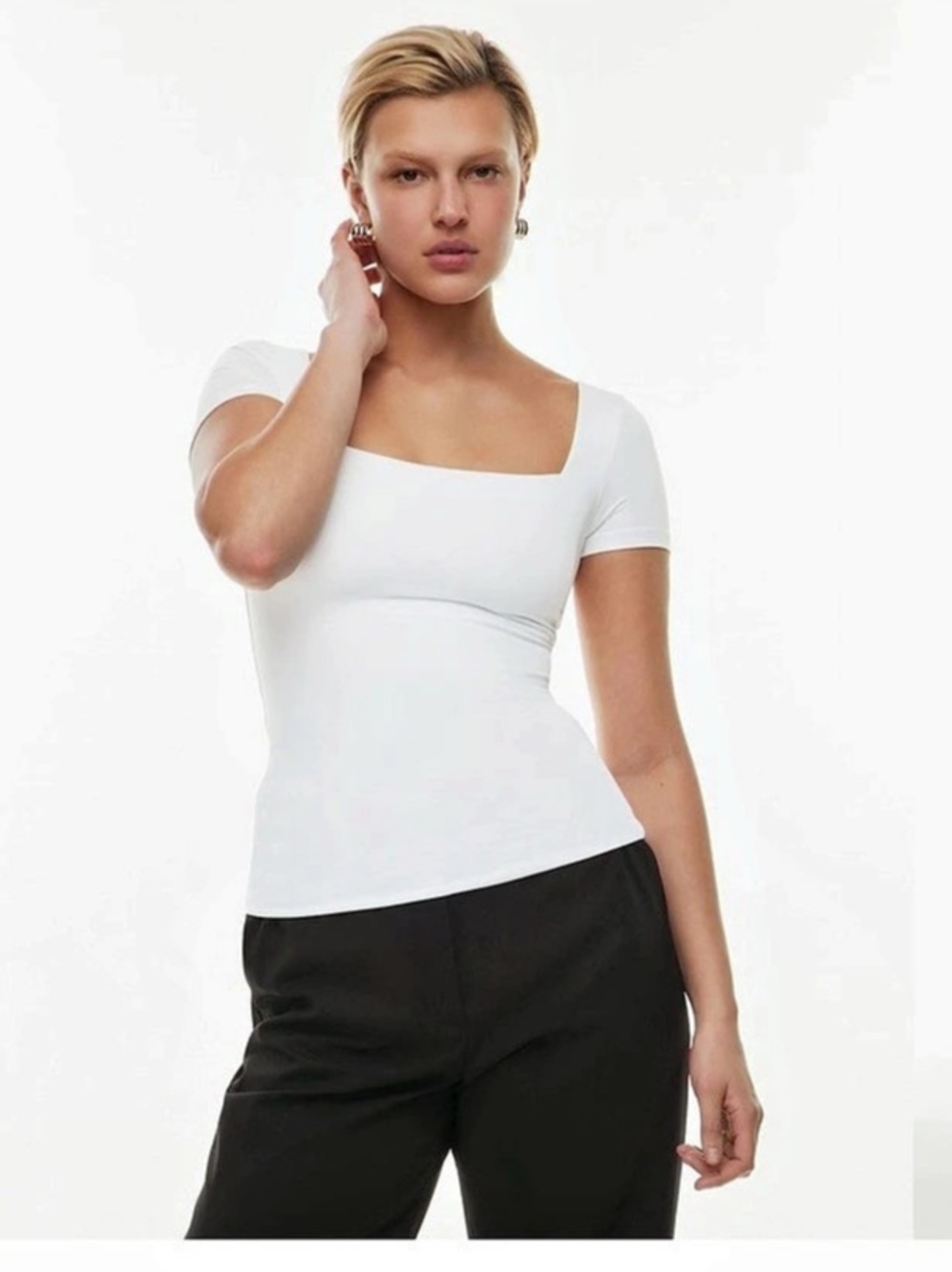 Aritzia Contour Squareneck Hip T-Shirt Square Neck White Medium Like New